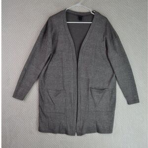 BKE Daytrip Metallic Silver Long Open Front Oversized Women's Small Cardigan